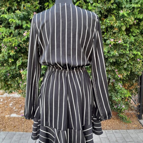 Express Striped Elastic Waist Ruffle Wrap Dress SIZE SMALL - Picture 7 of 16
